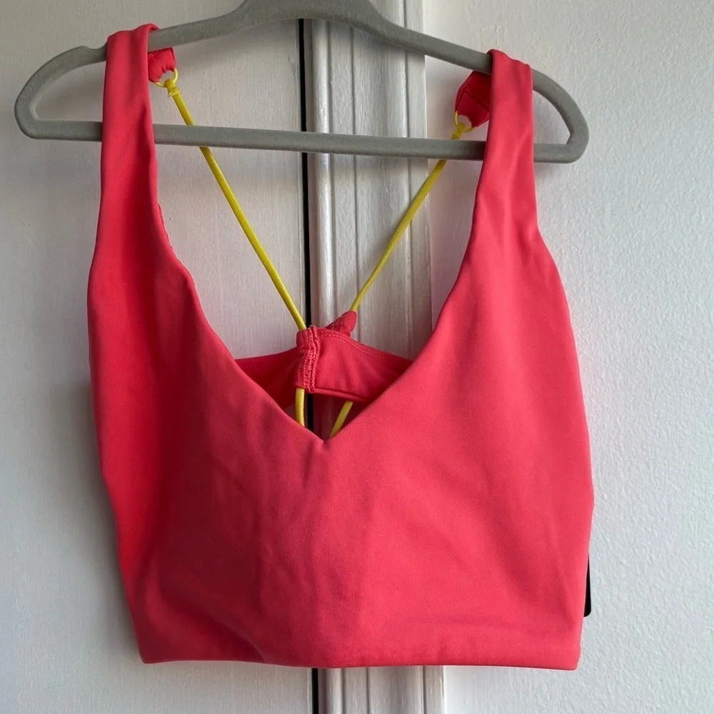 Savage X Fenty Wildcat Strappy Back Sports Bra in coral and yellow  Size S